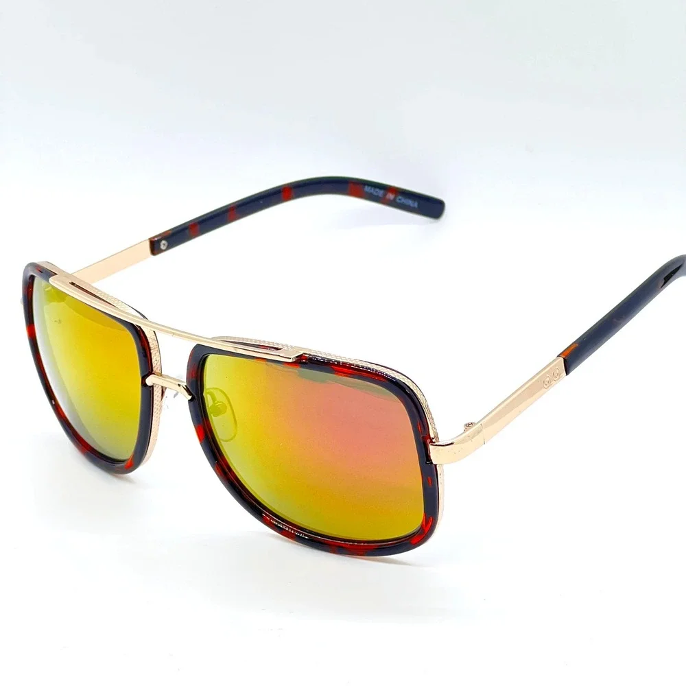 Aviator Sunglasses Gold Frame Tortoise Shell Red Mirrored Lens Lentes‎ Gafas New